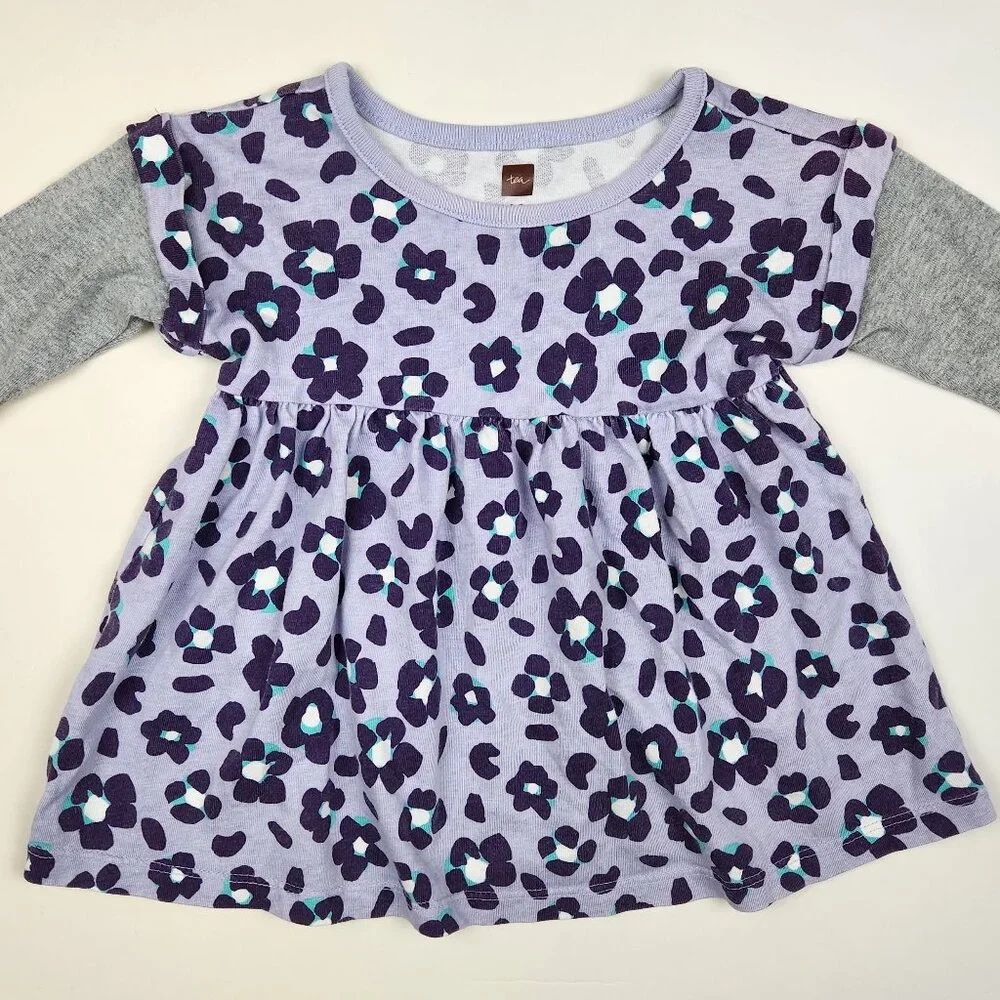 Tea Collection Baby Floral Printed Cotton Layered Sleeve Dress sz 6-9m